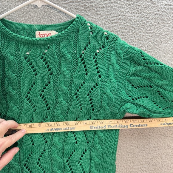 Vintage Kenya Collection Sweater Womens Small Green Crewneck Cable Knit 90s Y2K - Picture 3 of 9